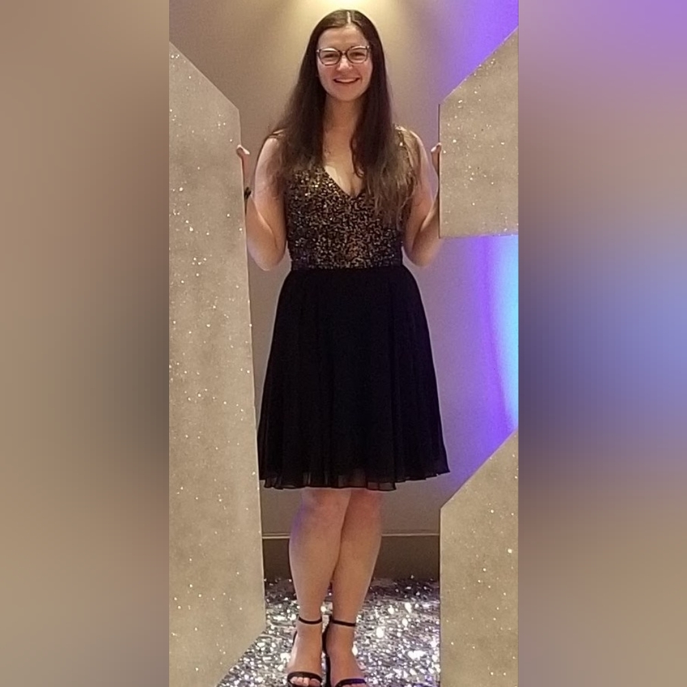 M - Apricot - Black Dress with Gold Sequins